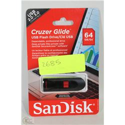NEW SANDISK 64GB CRUZER GLIDE USB FLASH DRIVE