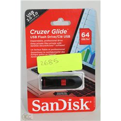 NEW SANDISK 64GB CRUZER GLIDE USB FLASH DRIVE