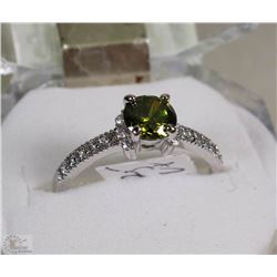 #57-NATURAL PERIDOT,CZ .925 SOLID SILVER RING