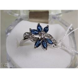 #47-BLUE SAPPHIRE,CZ .925 SOLID SILVER RING