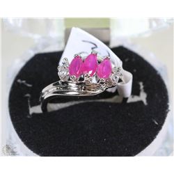 #35-NATURAL RED RUBY &CZ.925 SOLID SILVER RING