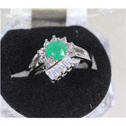 #50-GREEN EMERALD,CZ.925 SOLID SILVER RING