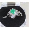 Image 1 : #50-GREEN EMERALD,CZ.925 SOLID SILVER RING