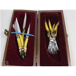 SET OF 6 VINTAGE BONE HANDLES STEAK KNIVES & FORKS