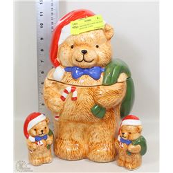 CHRISTMAS BEAR COOKIE JAR WITH MATCHING SALT AND
