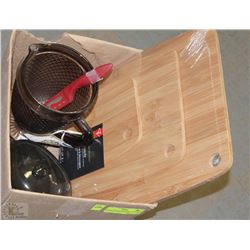 3 NEW KITCHEN BAMBOO CUTTING BOARDS, LIDDED BUTTER