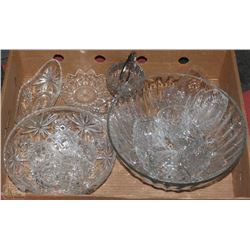 CUT GLASSWARE, 2 PUNCH BOWLS W/CUPS, PICKLE DISH