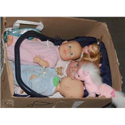 BOX OF GIRLS DOLLS, BARBIES AND ROCKER