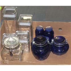 SET OF VINTAGE BLUE GLASS & CLEAR GLASS CANISTERS