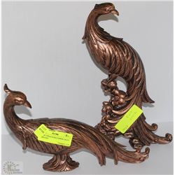 SET OF 2 PEACOCKS COPPER CRAFT LABELLED