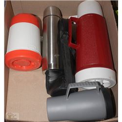 BOX W/ 3 NEW THERMOSES AND NEW TRAVEL