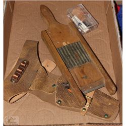 ANTIQUE RUSTIC WOODEN MANDOLIN W/ LEATHER GUN HOST