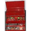 Image 1 : RED TOOLBOX WITH ASSORTED TOOLS AND SOCKET SETS