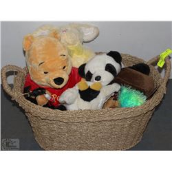 BASKET OF NEW STUFFED TOYS INCLUDING