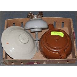 OLD CERAMIC BEANPOT WITH CROCK LID AND INSULATION
