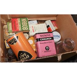 #5)BOX OF ASSORTED VINTAGE COLLECTION  SPICE TINS