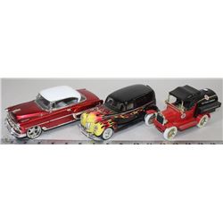 FLAT WITH 3 COLLECTIBLE DIE CAST CARS, TEXAS CO.