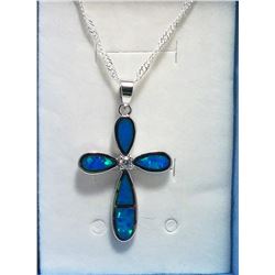 BLUE FIRE OPAL CROSS & CHAIN