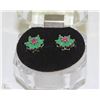 Image 1 : #43-GREEN EMERALD&RUBY.925 SOLID SILVER EARRINGS