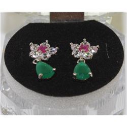 #44-GREEN EMERALD,RUBY&CZ .925 SOLID SILVER