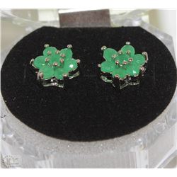 #42-GREEN EMERALD .925 SOLID SILVER EARRINGS