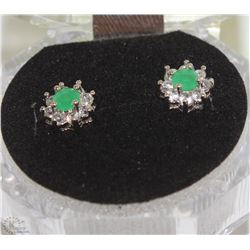 #45-GREEN EMERALD&CZ .925 SOLID SILVER EARRINGS