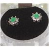 Image 1 : #45-GREEN EMERALD&CZ .925 SOLID SILVER EARRINGS