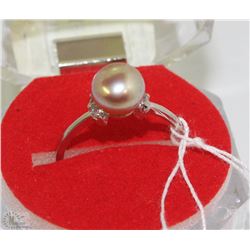 #58-FRESH WATER PEARL&CZ .925 SOLID SILVER RING