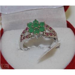 #63-RED RUBY,EMERALD .925 SOLID SILVER RING