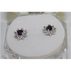 #52-BLUE SAPPHIRE &CZ .925 SOLID SILVER EARRINGS