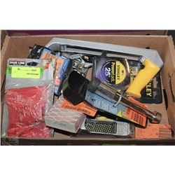 FLAT OF STORE RETURN ITEMS INCL TAPE MEASURE,