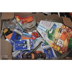 FLAT OF STORE RETURN ITEMS INCL DOWN SPOUT SCREEN,