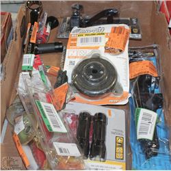 TRAY OF STORE RETURN ITEMS INCL TOOLS, WEED EATER