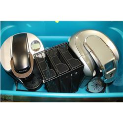 TOTE WITH TWO KEURIG MACHINES WITH KCUP HOLDERS