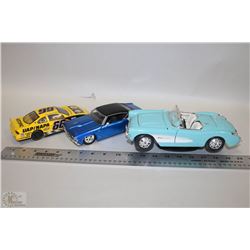 3 COLLECTIBLE DIE CAST CARS 1957 CORVETTE, 99 AUTO