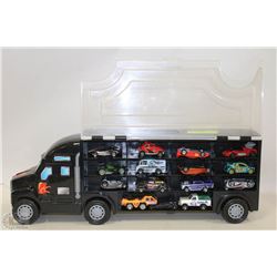 LARGE HOT WHEELS TRANSPORT TRUCK FILLED WITH HOT