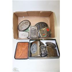 FLAT WITH ASSORTED BELT BUCKLES , WALLETS,