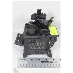 CAST IRON MINI STOVE WITH POTS ETC