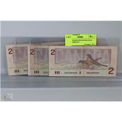 1986 CANADIAN $2.00 BANK NOTE WITH ROBINS X3