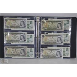 BINDER WITH 36 ASSORTED CANADIAN $1 DOLLAR BILLS