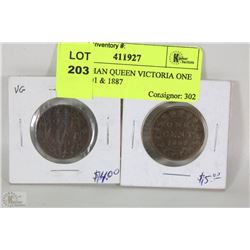 2 CANADIAN QUEEN VICTORIA ONE CENT 1901 & 1887