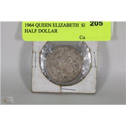 1964 QUEEN ELIZABETH  SILVER HALF DOLLAR