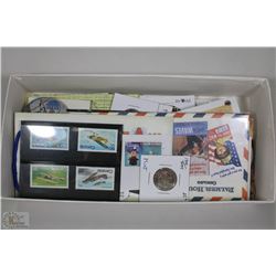 BOX WITH COLLECTIBLE WW2 STAMPS, SPORTS AND MORE