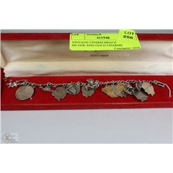 VINTAGE CHARM BRACELET WITH SILVER AND GOLD CHARMS