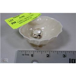 BELLEEK SHELL TRINKET DISH WITH GREEN MARK & .925