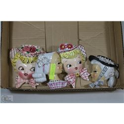 4 WALL POCKET HANGERS INCLUDING MISS DAINTY