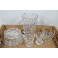 LOT OF ESTATE CRYSTAL INCL BUTTER DISH , CREAM