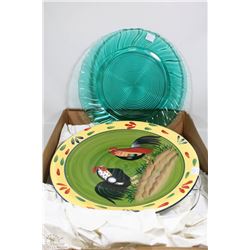 FLAT OF DECORATIVE PLATES INCL LARGE DEPRESSION