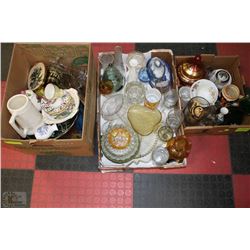 LOT OF3 ESTATE BOXES INCL GLASSWARE INCL OIL LAMP