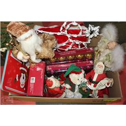 LARGE BOX W/SANTA FIGURINES, ANGEL, TREE